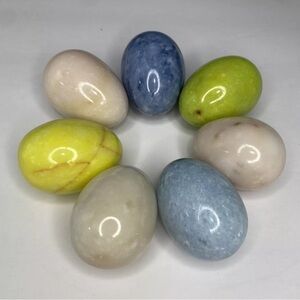 7 Pc Lot Vintage Marble Alabaster Stone Easter Eggs Multicolor Easter Prop